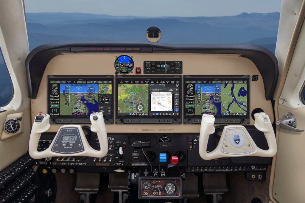 Garmin-equipped control panel of an airplane