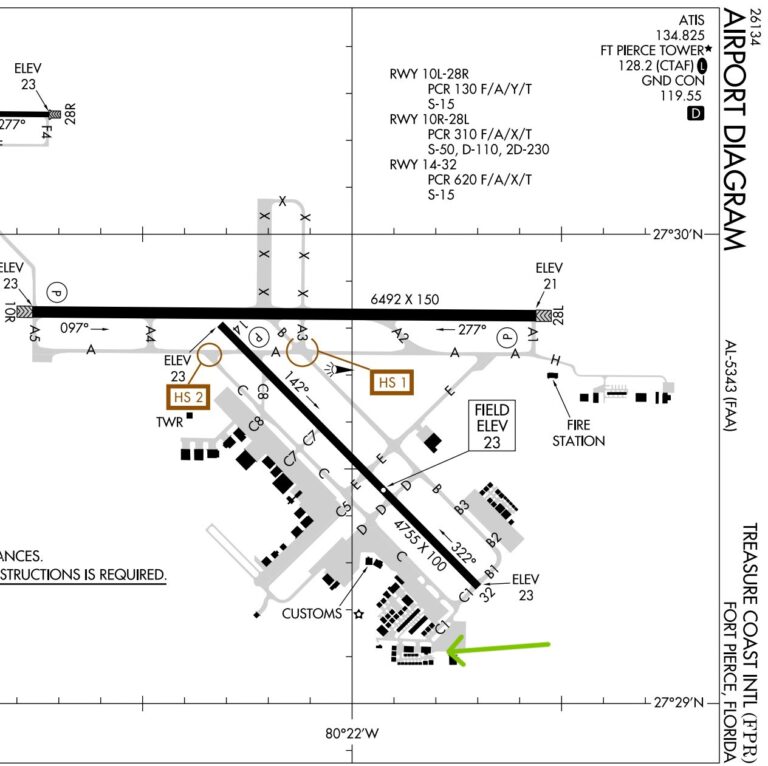 Picture of the FAA Diagram showing Treasure Coast Avionics position on the airfield